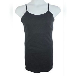 Black 2X Ribbed Spaghetti Strap Tank Dress With Shelf Bra 3678-CR